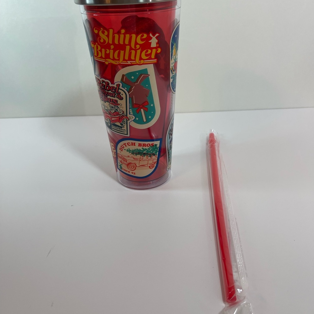 Dutch Bros New 24oz  Christmas Red Tumbler 2024 w/ Lid & Straw Limited Ed.